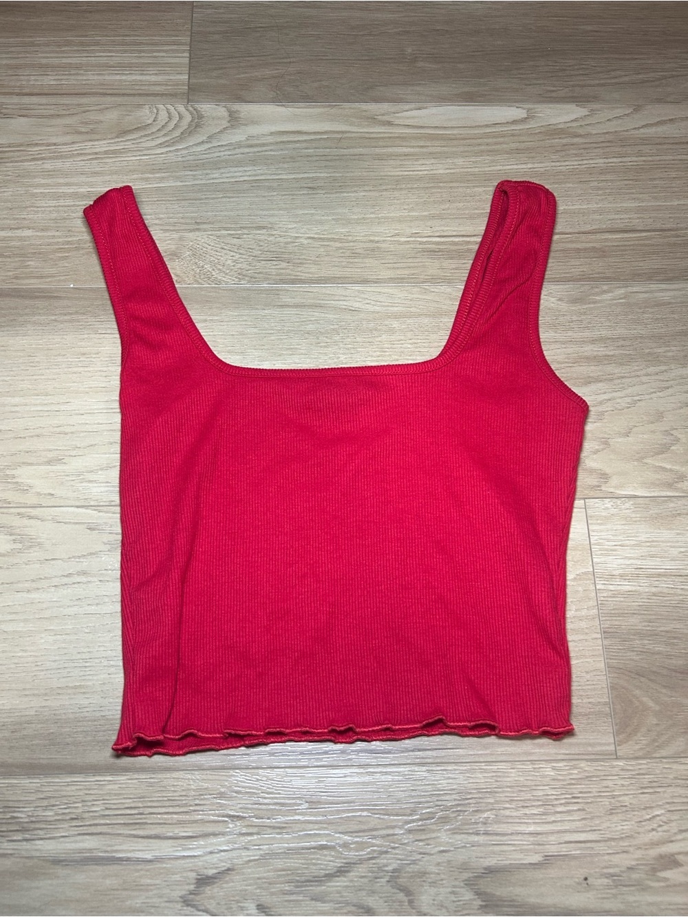 SHEIN Red Ribbed Square-Neck Crop Top